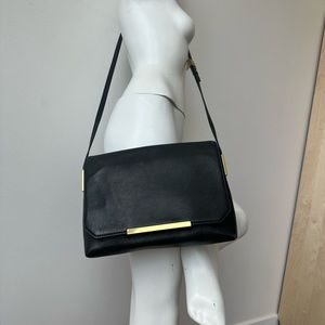 JCREW Claremont Black Leather Crossbody bag, gold hardware, magnetic closure